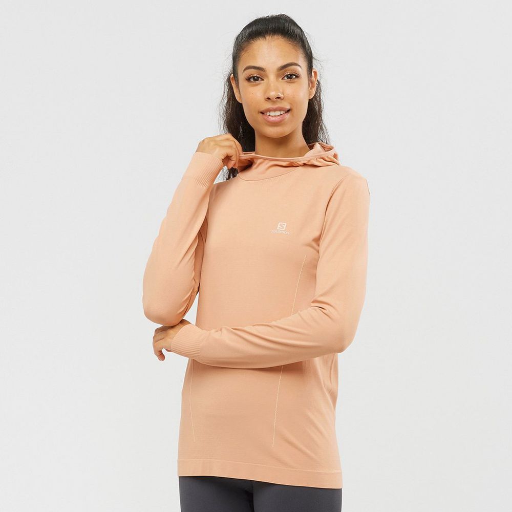 Salomon Israel ESSENTIAL SEAMLESS HOODIE - Womens Midlayers - Beige (KZRS-98364)